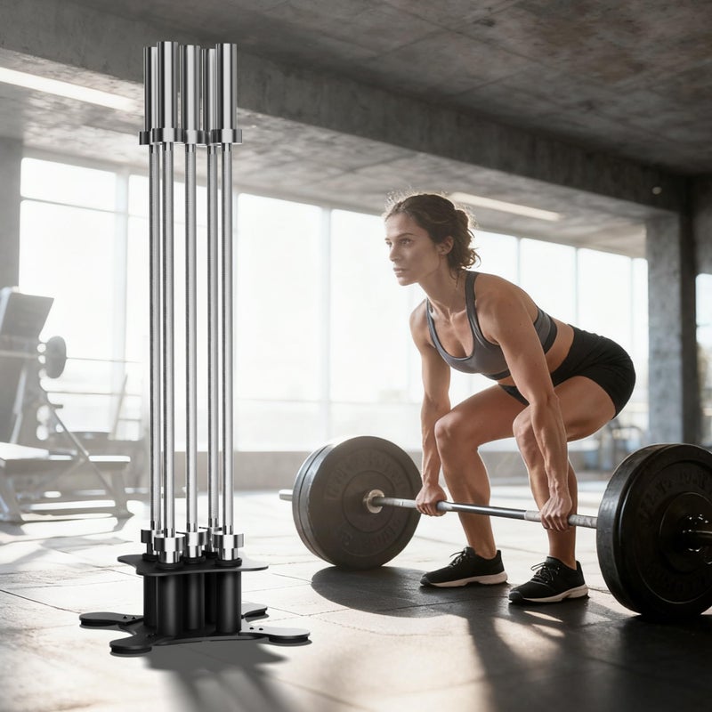 Josmimic Vertical Barbell Storage Rack - 5-Bar Barbell Holder Floor Stand, 2-Inch Olympic/Curl Bar Compatible, with Protective Sleeve Inserts, Organizer for Home & Garage Gym - Image 2