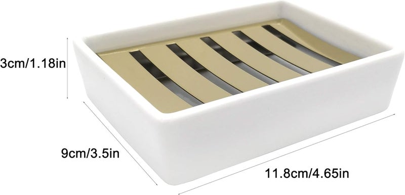 Lofekea Ceramic Soap Dish Gold Stainless Steel Soap Holder for Shower and Bathroom Double Layer Draining Soap Box - Image 5