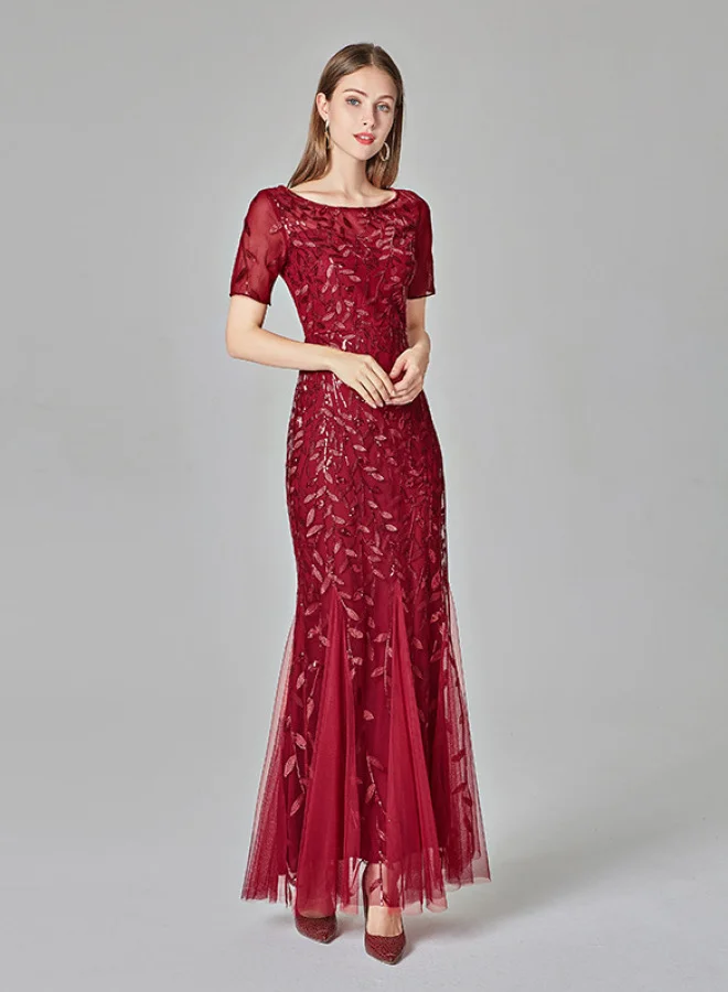 SIMPLEE Spring Summer Banquet Host Slim Mesh Sequined Evening Dress