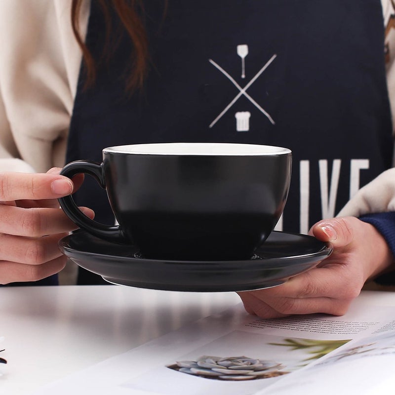 Coffeezone Ceramic Cup and Saucer Cappuccino Latte Art and Manual Brew Coffee (Matte Black, 8.5 oz) - Image 3