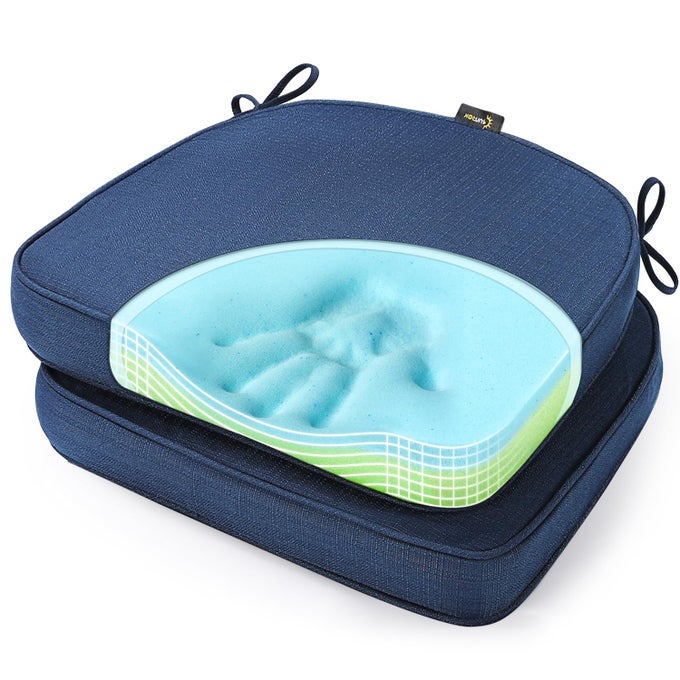 GEL MEMORY FOAM CHAIR CUSHIONS FADESHIELD WATER STAINRESISTANT DURABLE REVERSIBLE SEAT CUSHION PADS WITH TIES FOR INDOOROUTDOOR KITCHEN DINING OFFICE 17X16 SET OF 2 NAVY
