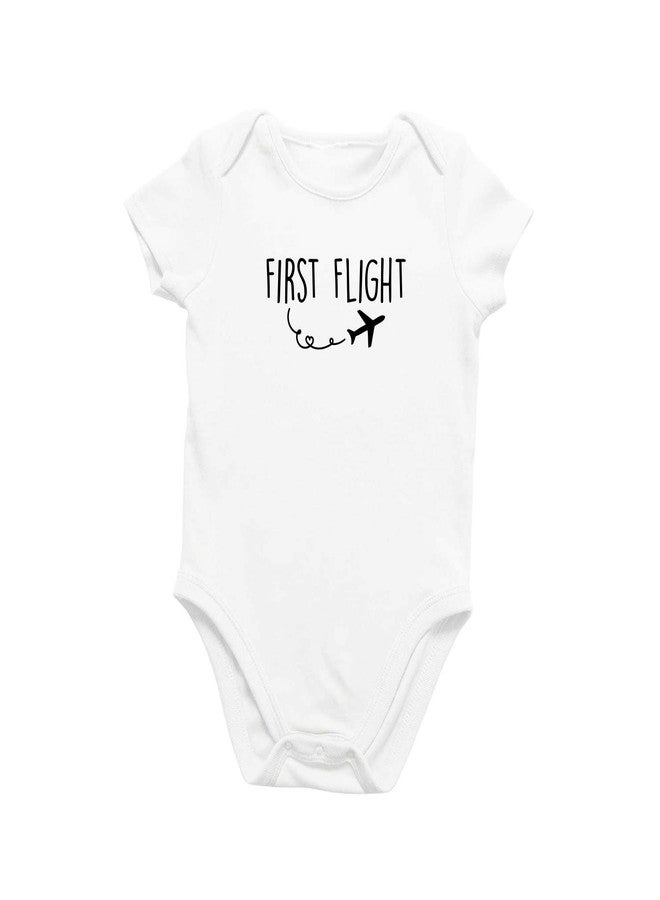 Printique Organic Baby One Piece Short Sleeve Cute Funny , 0-12 Months - First Flight BodySuit, White, 6-9 Months - Image 1