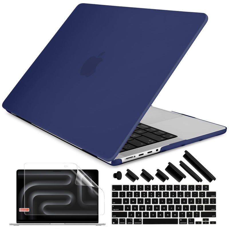 DONGKE Compatible with M4 MacBook Pro 14 inch Case 2024 2023 2021 A3112 A3401 A3185 M3 A2918 A2992 M2 A2779 M1 A2442 Pro Max with Touch ID Plastic Hard Shell with Keyboard Cover Matte Navy Blue