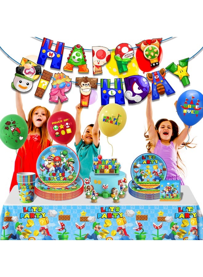 Prime Choice Super Mario Birthday Party Decorations for 10 Guests, 103pcs Mario Bros Party Decorations Tableware Set Mario Bros Balloons Banner Mario Party Plates and Napkins Tablecloth - Image 5