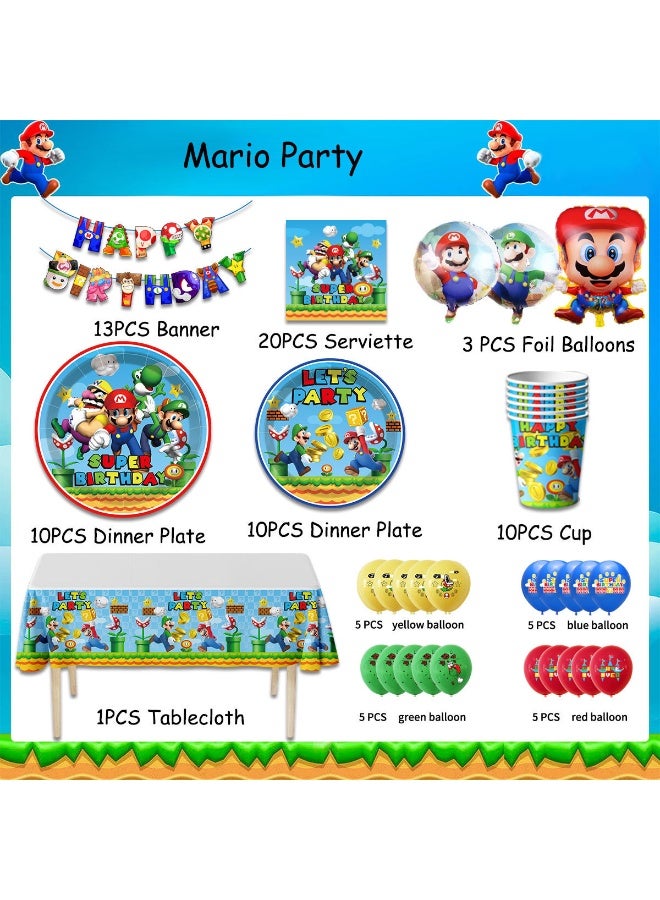Prime Choice Super Mario Birthday Party Decorations for 10 Guests, 103pcs Mario Bros Party Decorations Tableware Set Mario Bros Balloons Banner Mario Party Plates and Napkins Tablecloth - Image 3