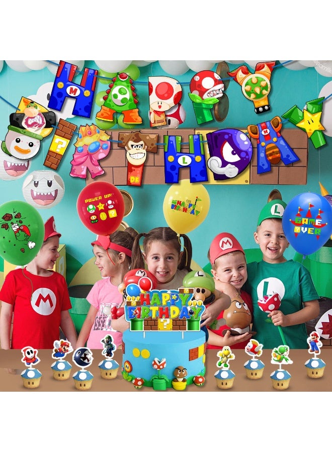 Prime Choice Super Mario Birthday Party Decorations for 10 Guests, 103pcs Mario Bros Party Decorations Tableware Set Mario Bros Balloons Banner Mario Party Plates and Napkins Tablecloth - Image 4