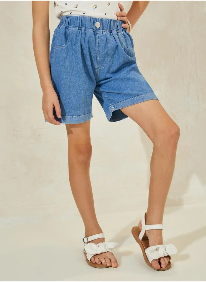 ستايلي Solid Denim Shorts with Pockets