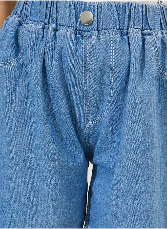 ستايلي Solid Denim Shorts with Pockets