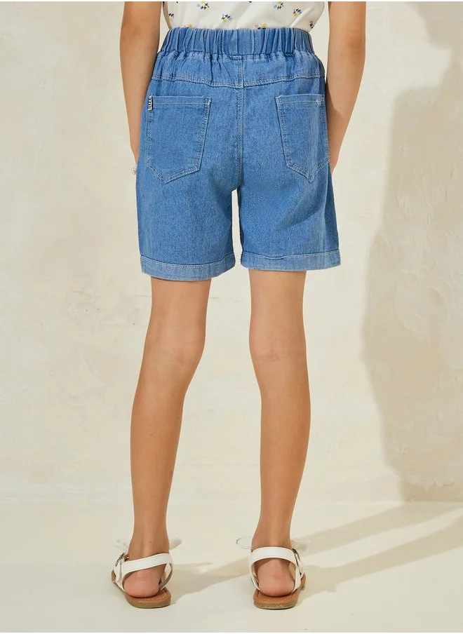ستايلي Solid Denim Shorts with Pockets