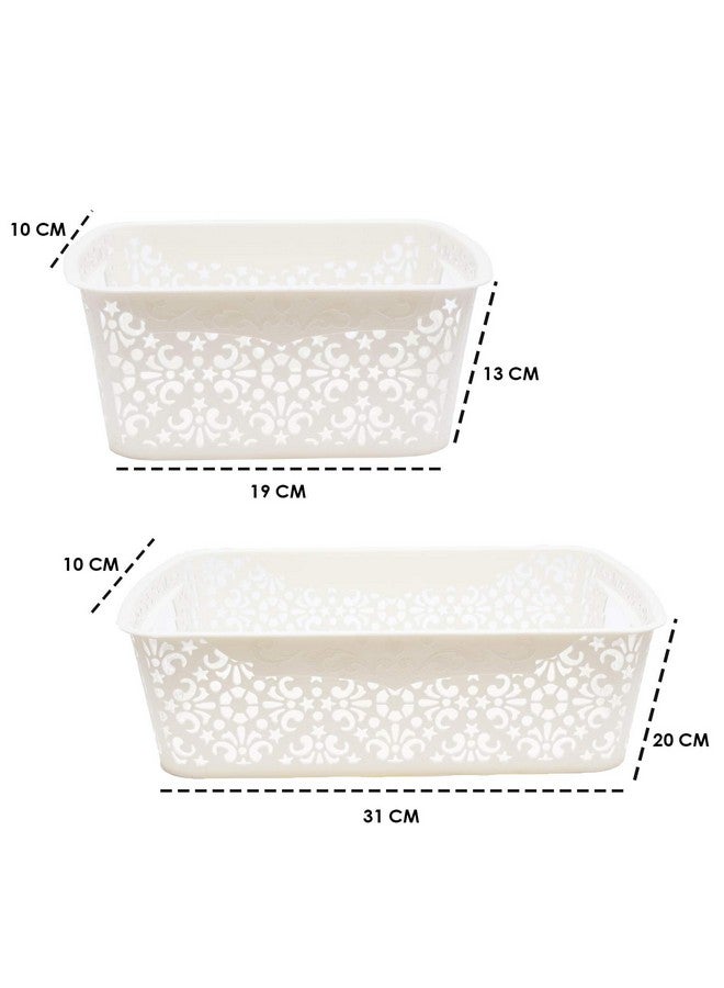 SIMPARTE Plastic Turkish Basket for Kitchen | Vegetables | Toys | Books | Office | Stationery | Utility | Cosmetics | Accessories | Closet | Wardrobe |Cream|Set of 3(2small, 1 medium) - Image 3