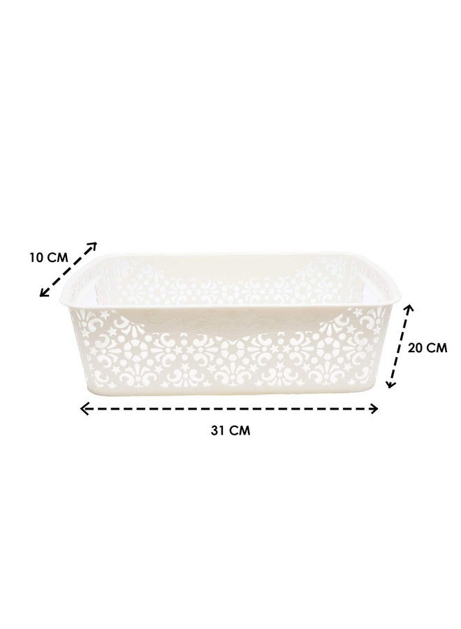 SIMPARTE Plastic Turkish Basket for Kitchen | Vegetables | Toys | Books | Office | Stationery | Utility | Cosmetics | Accessories | Closet | Wardrobe |Cream|Set of 3(2small, 1 medium) - Image 4