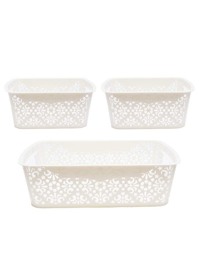 SIMPARTE Plastic Turkish Basket for Kitchen | Vegetables | Toys | Books | Office | Stationery | Utility | Cosmetics | Accessories | Closet | Wardrobe |Cream|Set of 3(2small, 1 medium) - Image 1