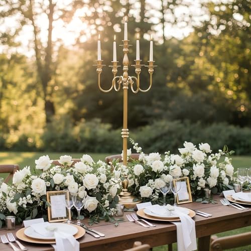 LANLONG Gold Candelabra for Wedding Event Decor, 50'' Tall Floor Candle Holders, 1Pc Metal 5 Arm Candelabra Candle Holder Centerpiece for 5 Candlesticks Party Wedding Aisle Home Decor - Image 2