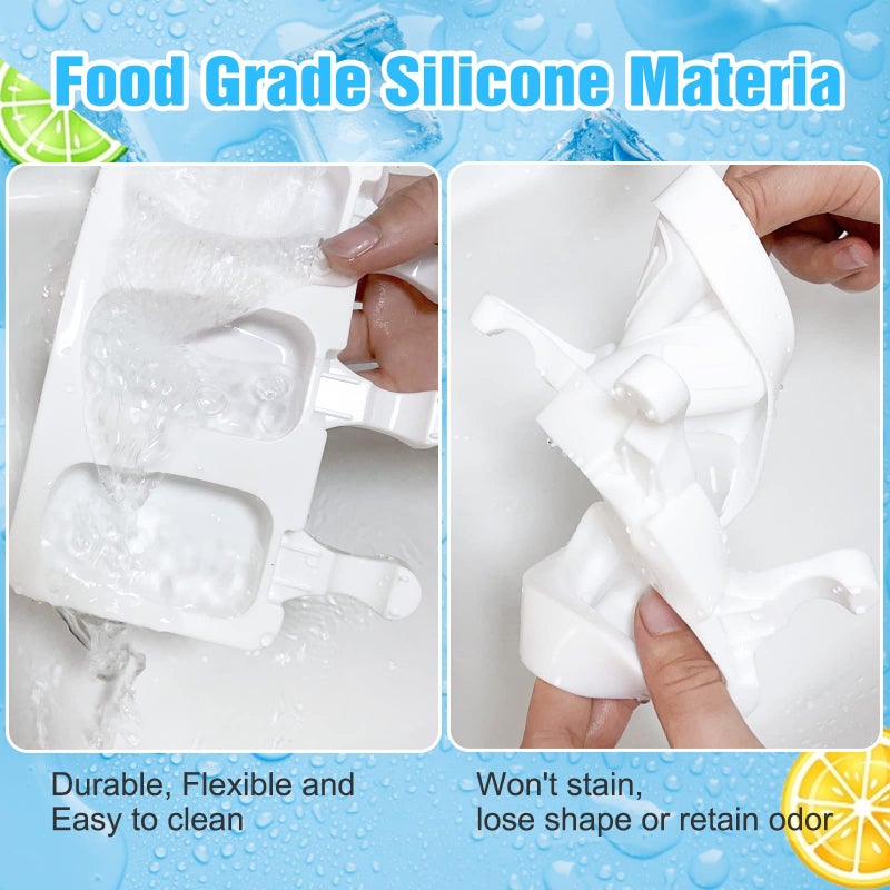 Mototo 6 Set Small Silicone Popsicle Molds Ice Cream Mould 4 Cavity Ice Lolly Mold White Oval Cake Pop Mould with 300 Pieces Wooden Sticks for DIY Cream Popsicle Cake, White - Image 3