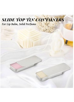 KASTWAVE 40 Pcs Slide Top Tin Small Rectangular Metal Tins Containers with Lids for Lip Balm Candies Jewelry Crafts Pills Storage Kit (Silver, 3.15 x 1.38 x 0.43 Inch)  - Image 3