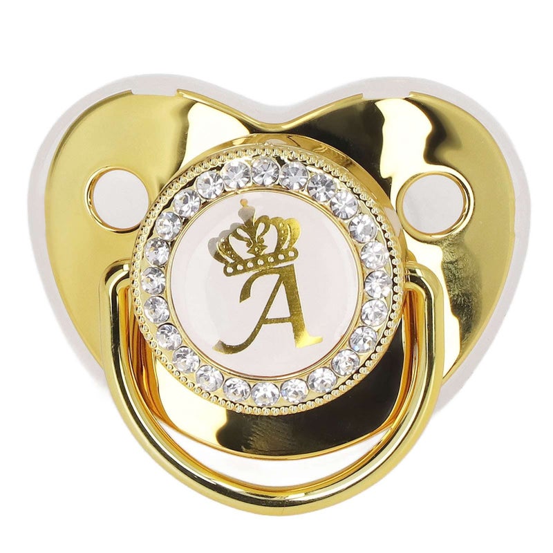 GLOGLOW Gold Letter Infant Pacifier, Fashionable and Portable Rhinest Pacifier, Suitable for Home and Travel Use A - Image 1