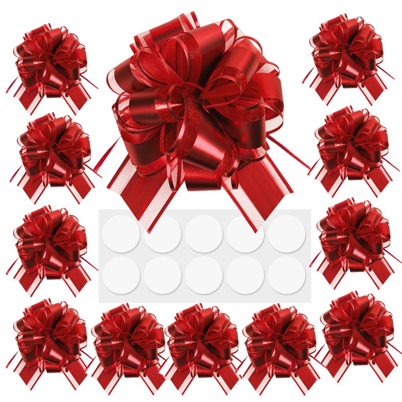 KJSHENDI Pull Bows for Gift Wrapping: 12 Pcs 6-Inch Large Waterproof Red Ribbon Bows - Birthday Easter Presents Packaging Accessories & Outdoor Holiday Decorations - Image 1
