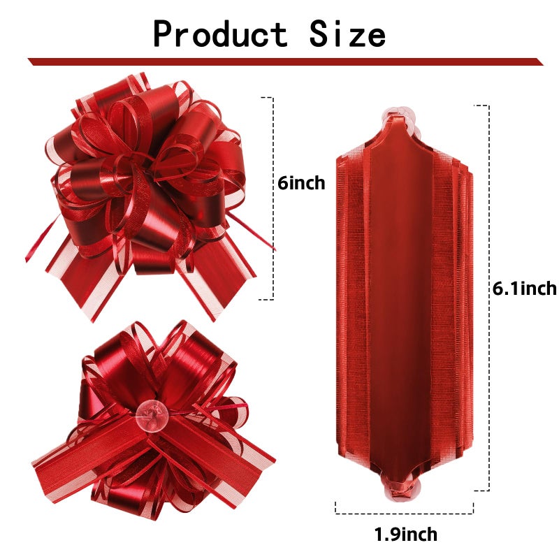 KJSHENDI Pull Bows for Gift Wrapping: 12 Pcs 6-Inch Large Waterproof Red Ribbon Bows - Birthday Easter Presents Packaging Accessories & Outdoor Holiday Decorations - Image 2