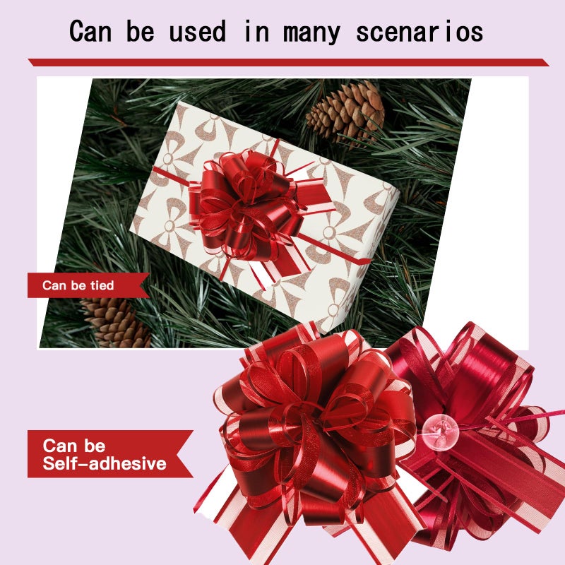 KJSHENDI Pull Bows for Gift Wrapping: 12 Pcs 6-Inch Large Waterproof Red Ribbon Bows - Birthday Easter Presents Packaging Accessories & Outdoor Holiday Decorations - Image 4