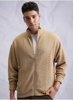 HIGHLANDER Textured Front Zip Collared Sweatshirt by Styli  - Image 1