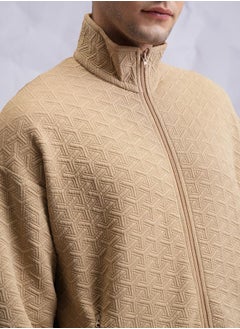 HIGHLANDER Textured Front Zip Collared Sweatshirt by Styli  - Image 2