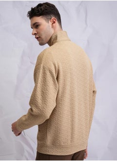 HIGHLANDER Textured Front Zip Collared Sweatshirt by Styli  - Image 3