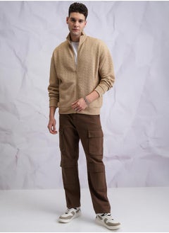 HIGHLANDER Textured Front Zip Collared Sweatshirt by Styli  - Image 4