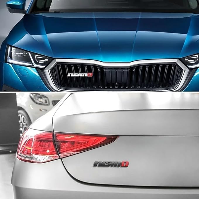 ريحني شعار الرفرف المعدني ثلاثي الأبعاد، صندوق السيارة الخلفي ذيل الجانب ملصقات شعار الشعار، ملصق شارة، تصميم ملصقات إكسسوارات السيارات المتوافقة مع نسخة نيسان نيسمو سيلفر سوداء من ألياف الكربون - Image 4