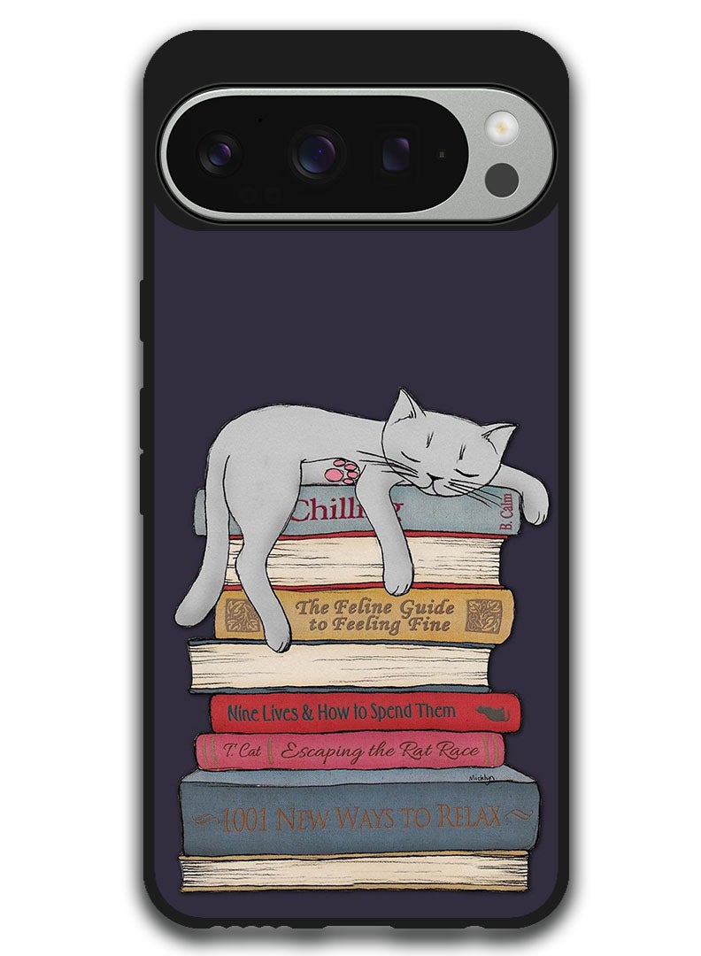 Theodor Protective Case Anti Scratch Shock Proof Bumper Cover For Google Pixel 9 Pro Cat With Books - Image 1