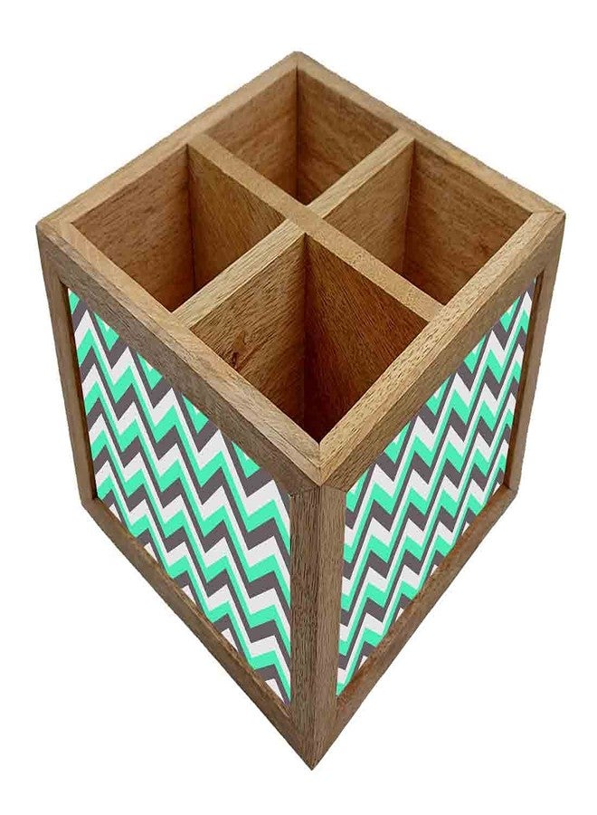 Nutcase Wooden Cutlery Stand Holder Silverware Caddy Spoons Forks Knives Organizer for Dining Table & Kitchen -Made in India-Spoons NOT Included - Mint and Gray Chevron - Image 3