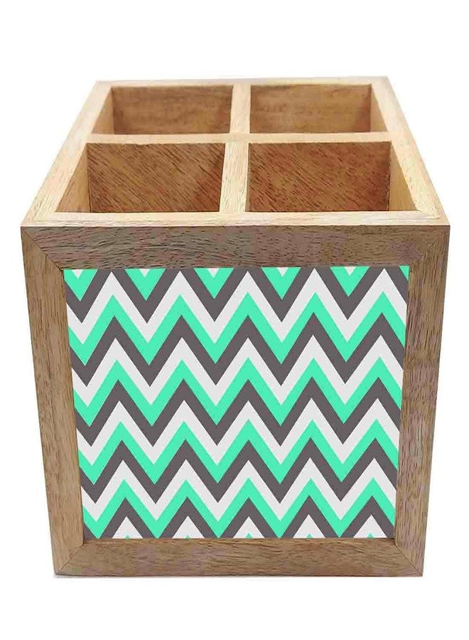 Nutcase Wooden Cutlery Stand Holder Silverware Caddy Spoons Forks Knives Organizer for Dining Table & Kitchen -Made in India-Spoons NOT Included - Mint and Gray Chevron - Image 4