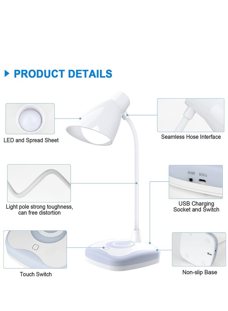 SYOSI مصباح مكتب LED، مصباح طاولة قابل للشحن عبر USB مع 3 مستويات سطوع تحكم باللمس، ضوء مزاجي على قاعدة موفر للطاقة مصباح قراءة محمول للدراسة وغرفة النوم والعمل، المنزل  - Image 2