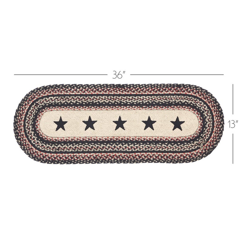 VHC Brands Primitive Colonial Star Table Runner  Tan Black Red  Jute Blend  Oval  13x36 Inches - Image 2