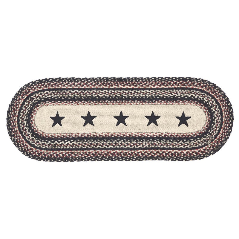 VHC Brands Primitive Colonial Star Table Runner  Tan Black Red  Jute Blend  Oval  13x36 Inches - Image 4