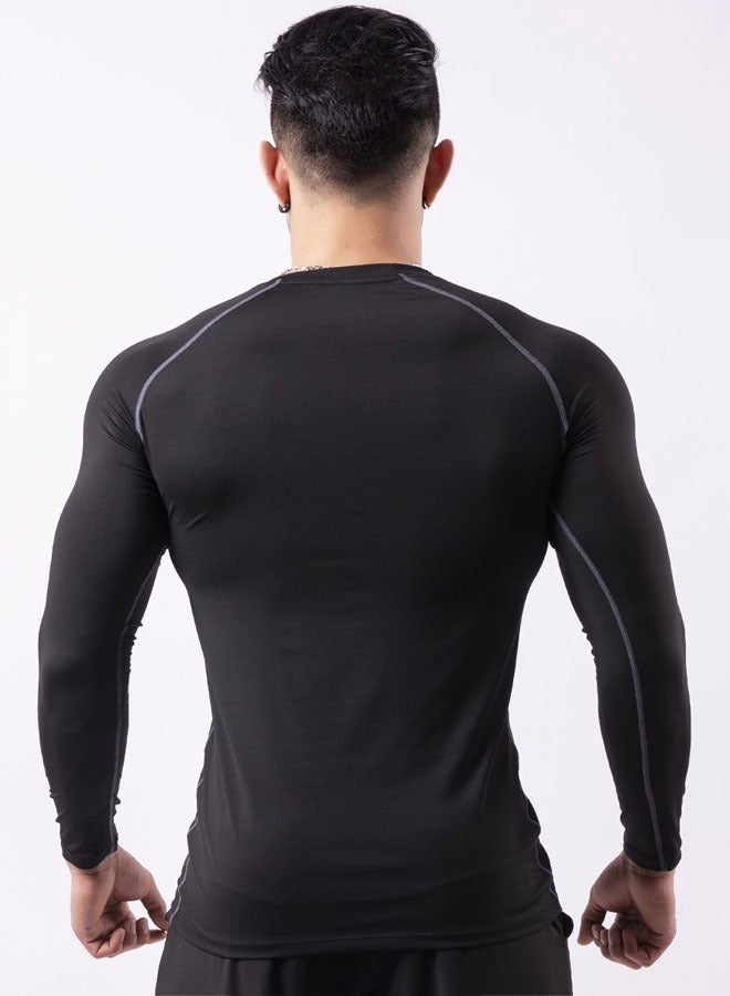 Men's Long Sleeve Compression Shirt Compression T-Shirt for Workout Fitness Muscle Training Sportswear (Black + Gray Line) - Image 4