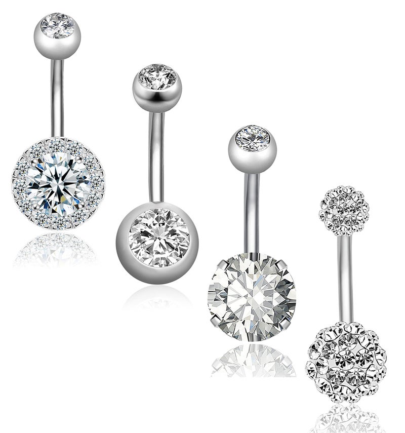 REVOLIA 14G Stainless Steel Belly Button Rings for Women Navel Rings CZ Body Piercing