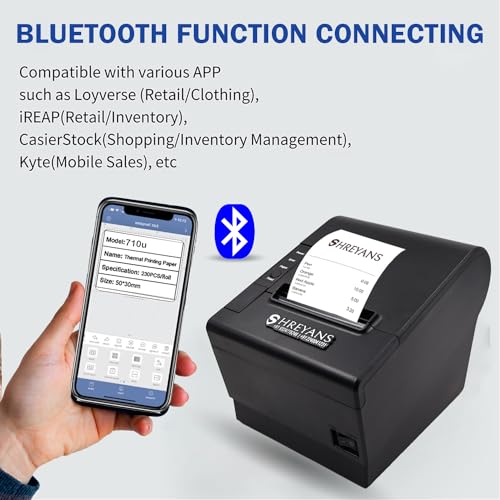 SHREYANS 80mm Thermal Receipt Printer with Auto Cutter,Compatible with ESC/POS/Star Print Commands (USB+Bluetooth) - Image 3