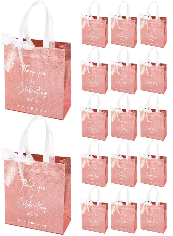 CHENGU 50 Pcs Rose Gold Gifts Bags Reusable Wedding Gifts Bag Thank You for Celebrating with Us Welcome Gift Bag Birthday Glossy Tote Bags with Ribbon for Hotel Guest Bachelorette Party Bridal Shower - Image 1