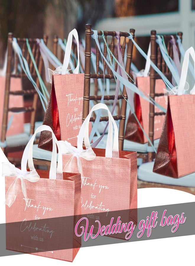 CHENGU 50 Pcs Rose Gold Gifts Bags Reusable Wedding Gifts Bag Thank You for Celebrating with Us Welcome Gift Bag Birthday Glossy Tote Bags with Ribbon for Hotel Guest Bachelorette Party Bridal Shower - Image 3