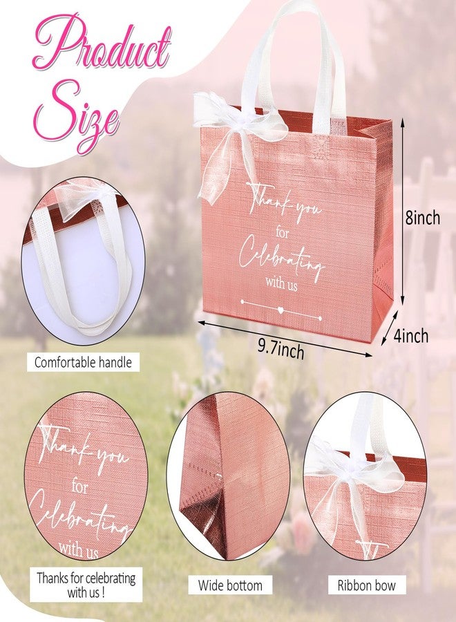 CHENGU 50 Pcs Rose Gold Gifts Bags Reusable Wedding Gifts Bag Thank You for Celebrating with Us Welcome Gift Bag Birthday Glossy Tote Bags with Ribbon for Hotel Guest Bachelorette Party Bridal Shower - Image 2