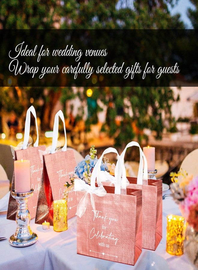 CHENGU 50 Pcs Rose Gold Gifts Bags Reusable Wedding Gifts Bag Thank You for Celebrating with Us Welcome Gift Bag Birthday Glossy Tote Bags with Ribbon for Hotel Guest Bachelorette Party Bridal Shower - Image 4