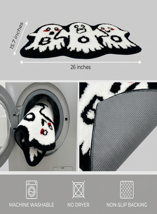 Feblilac Cute Ghost Bathroom Rug Fun Non-Slip Bath Rug, Halloween Washable Microfiber Floor Carpet for Home Halloween Decor - Image 2