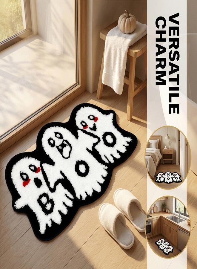 Feblilac Cute Ghost Bathroom Rug Fun Non-Slip Bath Rug, Halloween Washable Microfiber Floor Carpet for Home Halloween Decor - Image 5