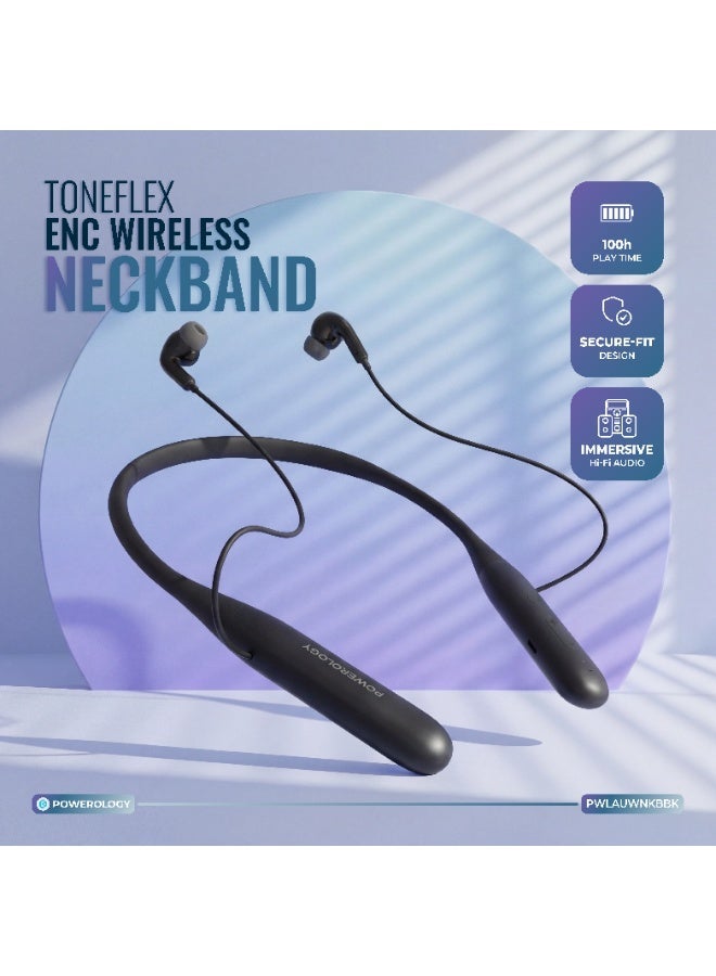 Powerology ToneFlex ENC Neckband Earphones / Wireless Headphones / Handsfree Calling Headphone / Voice Assistant / Crystal Clear Calls / 100H Playtime - Black - Image 2