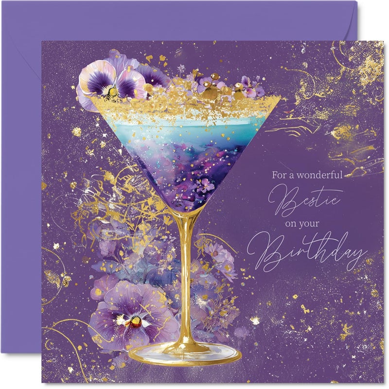 Stuff4 Gold Bestie Birthday Card - Golden Cocktail - Happy Birthday Card for Bestie from Best Friend Family  5.7 Inch Golden Cocktail Bday Greeting Cards - Image 1