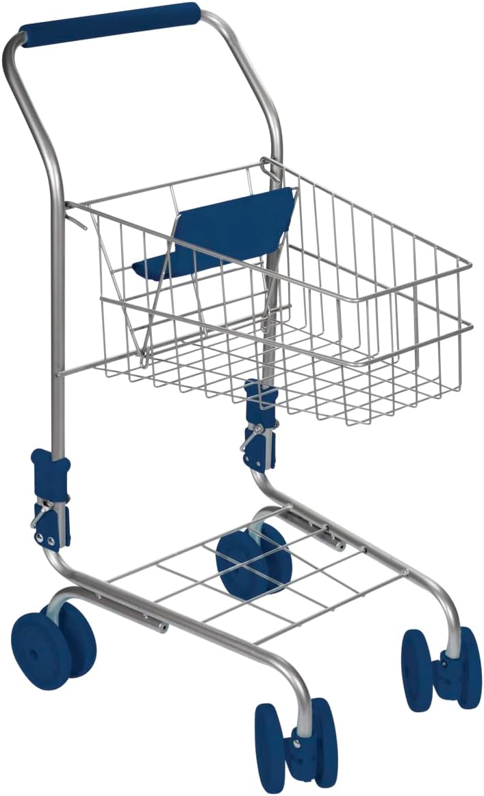 Toysmith Miniature Grocery Shopping Cart – Metal Pretend Trolley for Kids Ages 3+ – Realistic Toy with Sturdy Wheels, Folding Design & Storage – Toddler Role Play Supermarket Accessory, Blue - Image 1