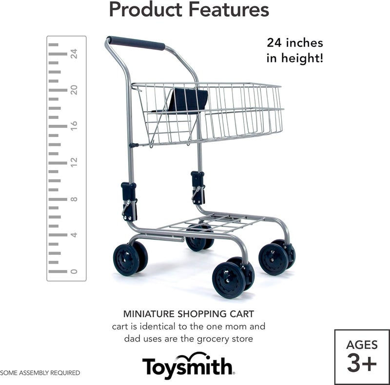 Toysmith Miniature Grocery Shopping Cart – Metal Pretend Trolley for Kids Ages 3+ – Realistic Toy with Sturdy Wheels, Folding Design & Storage – Toddler Role Play Supermarket Accessory, Blue - Image 2