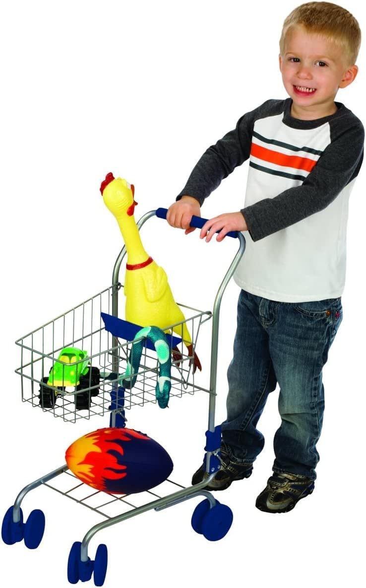 Toysmith Miniature Grocery Shopping Cart – Metal Pretend Trolley for Kids Ages 3+ – Realistic Toy with Sturdy Wheels, Folding Design & Storage – Toddler Role Play Supermarket Accessory, Blue - Image 3