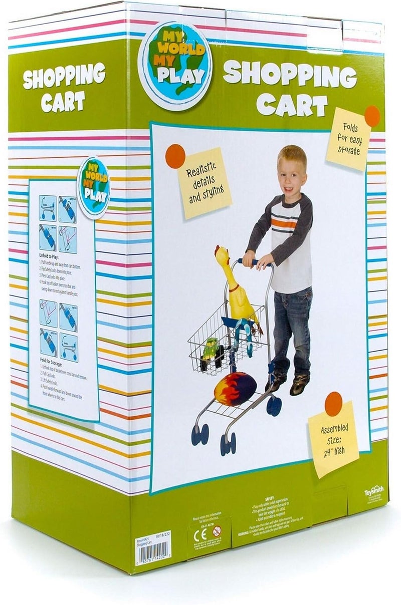 Toysmith Miniature Grocery Shopping Cart – Metal Pretend Trolley for Kids Ages 3+ – Realistic Toy with Sturdy Wheels, Folding Design & Storage – Toddler Role Play Supermarket Accessory, Blue - Image 5