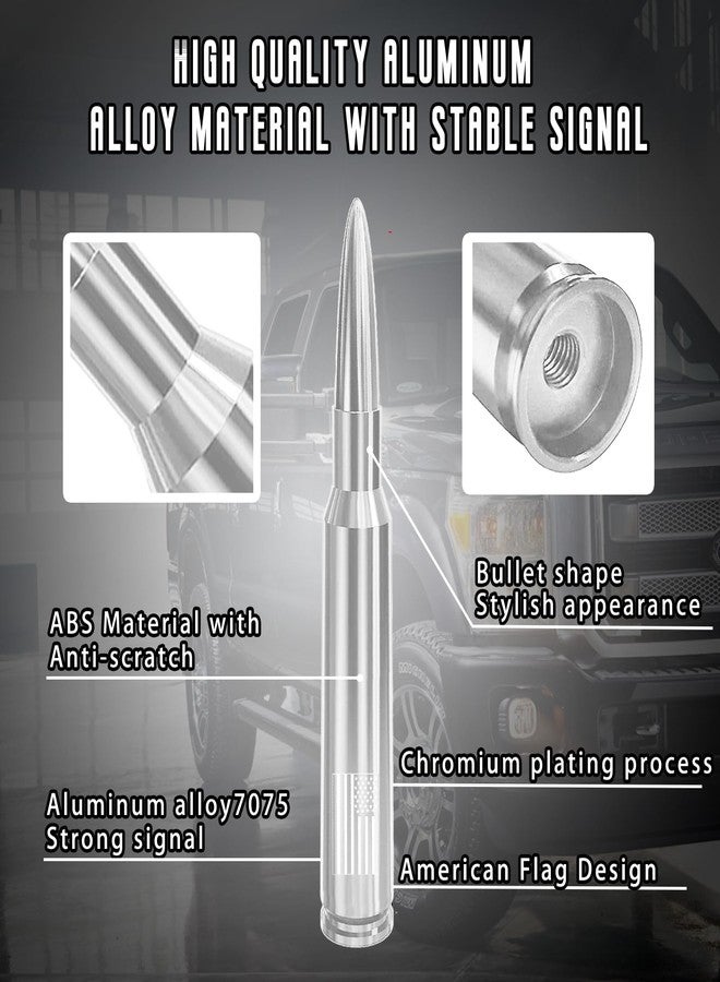 HVSTTPK Car Truck Antenna with Valve Stem Caps, Universal Antenna Mast for GM Chevy Silverado 1500 2500 3500 HD Avalanche Ford F150 F250 F350 Denali Heavy Duty Pickup Jeep Trucks Accessories (Chrome) - Image 2